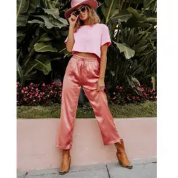 Bobbie Wren Take Me Away Satin Pants in Rose Size Small - Picture 1 of 13